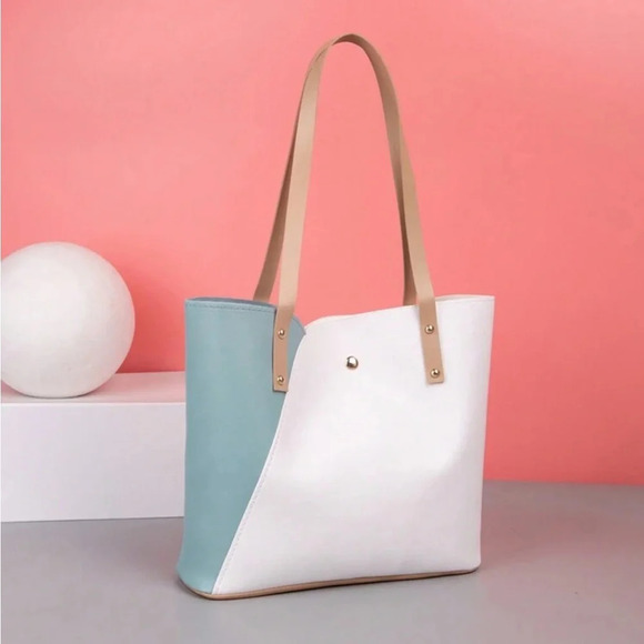 Handbags - Unavailable ⚠️Clearance White And Blue Colorblock Shoulder Tote Bag